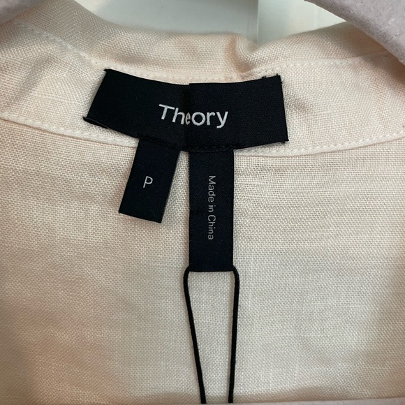 NWT Theory Hekanina Shirt Women's Peach pink Linen front tie Button down Size P - Picture 5 of 7